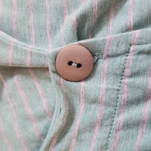 Soft Surroundings Size L Turquoise and gray stripe faux wrap long sleeve top. - Picture 8 of 9